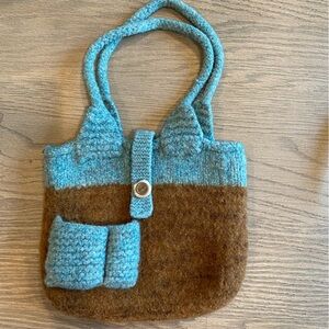 NWOT One of a kind, handmade wool felted purse with vintage button outer pocket